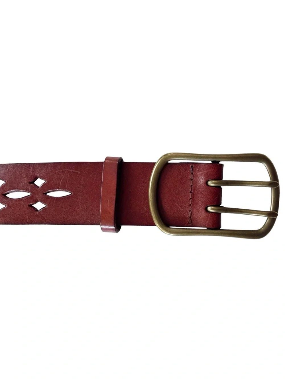 J. crew vintage hand made in England cut out design leather belt solid brass | S
